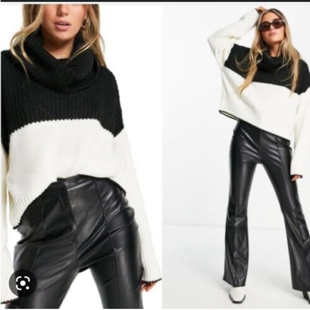 Topshop Colorblock Oversized Cowl Neck Sweater Black Cream XS